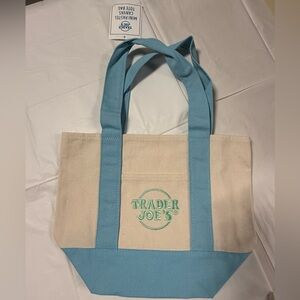 Trader Joe’s Mini Canvas Tote Bag Blue Pastel Reusable Small NWT